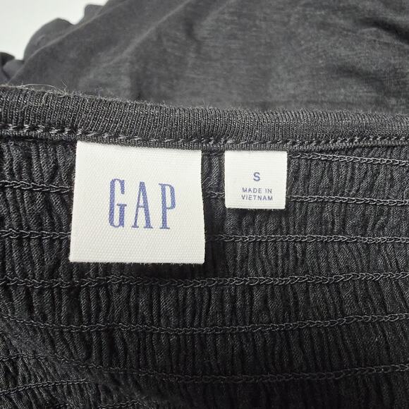Gap Top Size S Smocked Bell 3/4 Sleeve Flowy Black Womens Preppy Wide Neck - Picture 7 of 8
